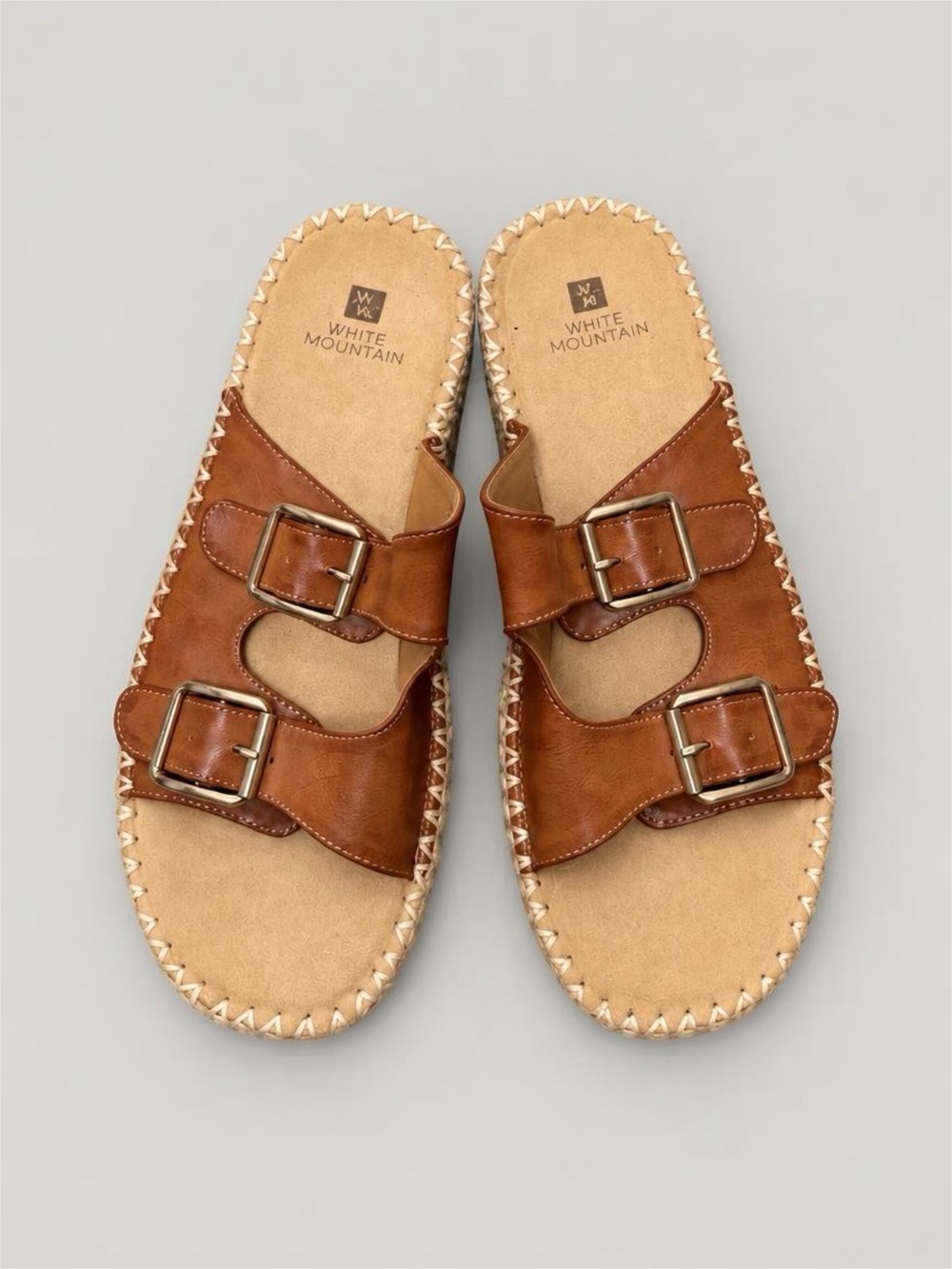 White Mountain Brown Double-Buckle Slide Sandals
